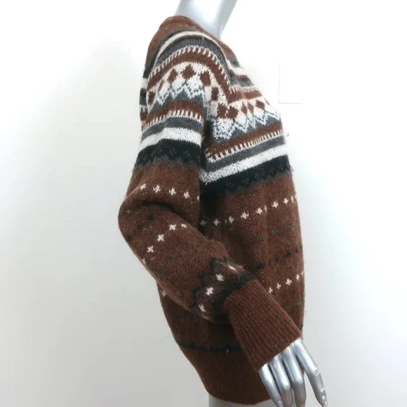 RE/DONE 50s Raglan Crew Sweater Brown Fair Isle Wool-Alpaca Size Medium - Picture 3 of 7